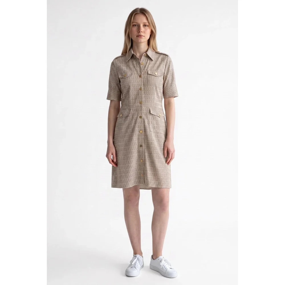 Tory Burch Tan Geometric Bold Print Ryder Button Down Shirt Dress Women Size 4